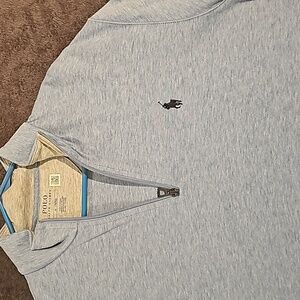 Luxury Jersey Quarter-Zip Pullover Polo Ralph Lauren. powder blue/navy blue
